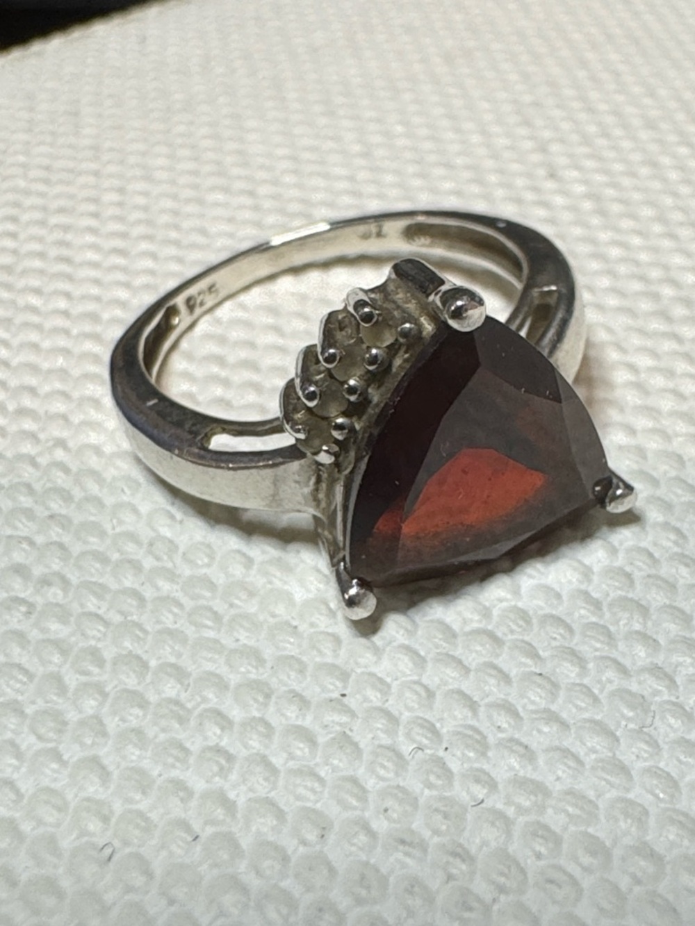 Trillion-Cut Garnet Silver Ring - Deep Red